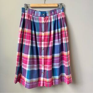 Vintage Talbots‎ Plaid Midi Skirt Women's 8 Purple Pink Preppy Cotton Classic